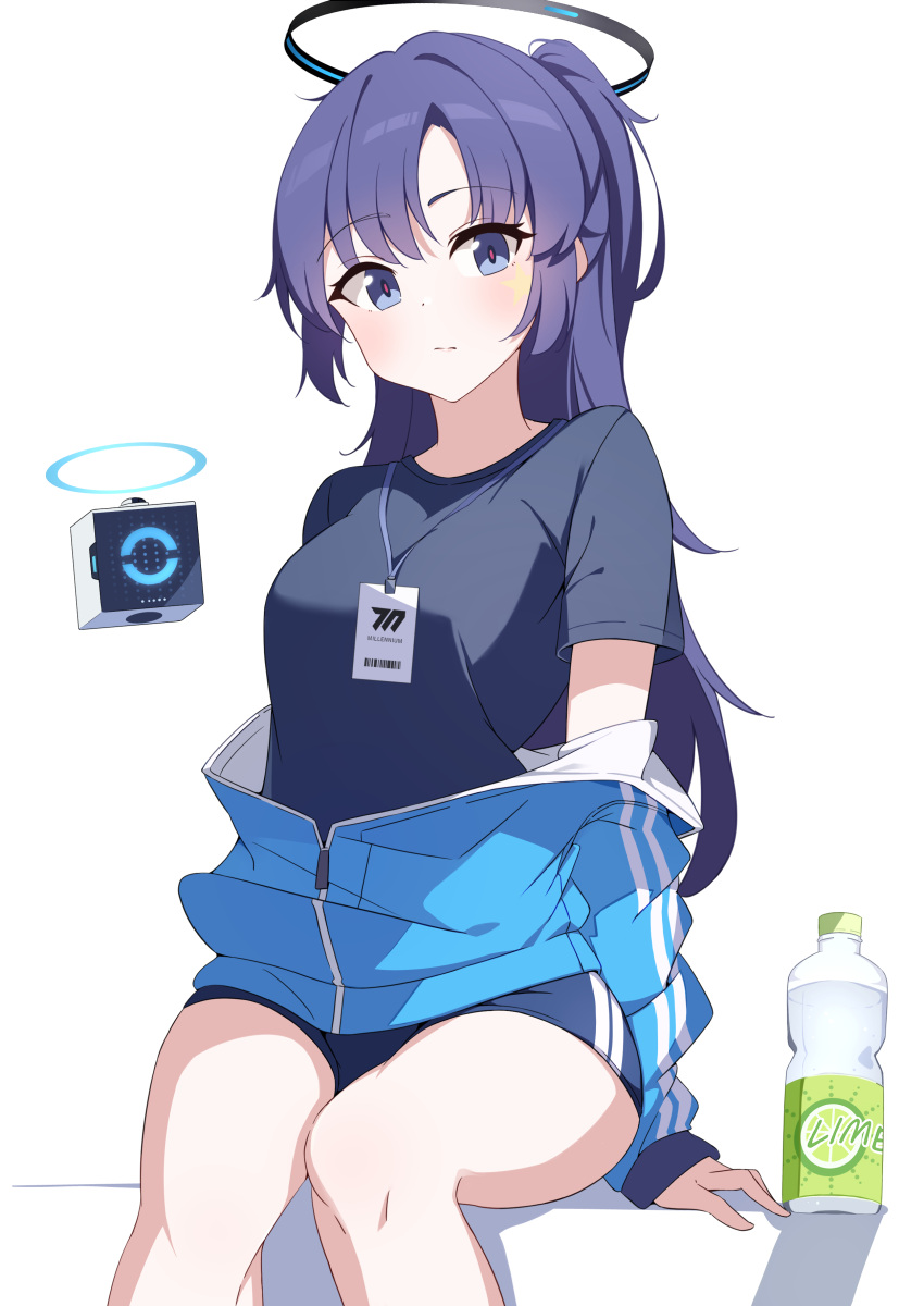 1girl, absurdres, azunyan, blue_archive, blue_eyes, blue_hair, gym_uniform, halo