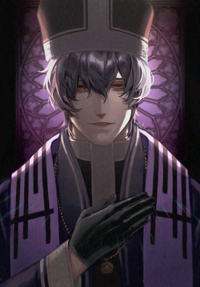 1boy, akr_noze, alternate_costume, beelzebub_(shuumatsu), black_gloves, black_hair, black_headwear, gloves