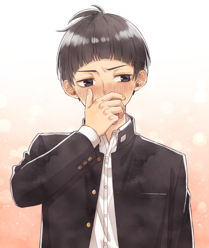 1boy, arched_bangs, black_eyes, black_hair, black_jacket, blush, bowl_cut, breast_pocket