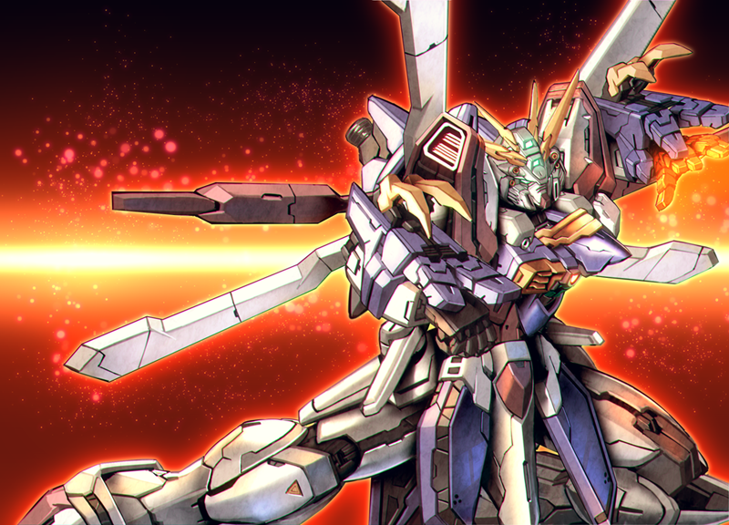 bakunetsu_god_finger, clenched_hand, commentary_request, fighting_stance, g_gundam, glowing, glowing_hand, god_gundam
