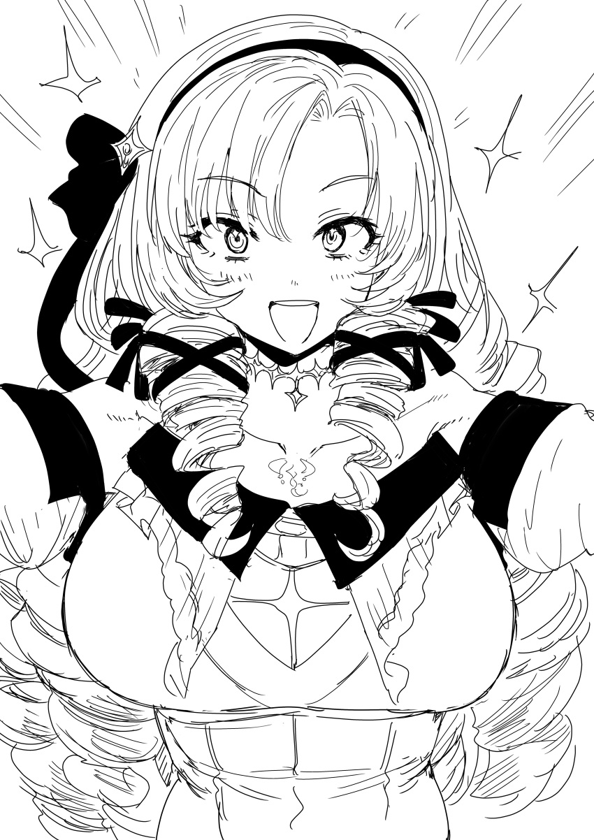 1girl, :d, absurdres, bare_shoulders, black_hairband, blush, breasts, chest_tattoo