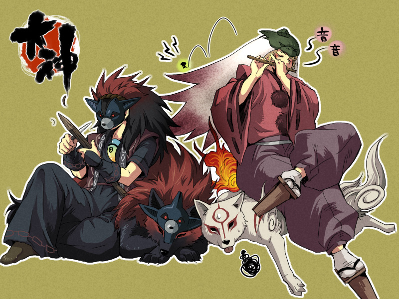 asian_clothes, dual_persona, enigmasurao, flute, instrument, issun, japanese_clothes, male