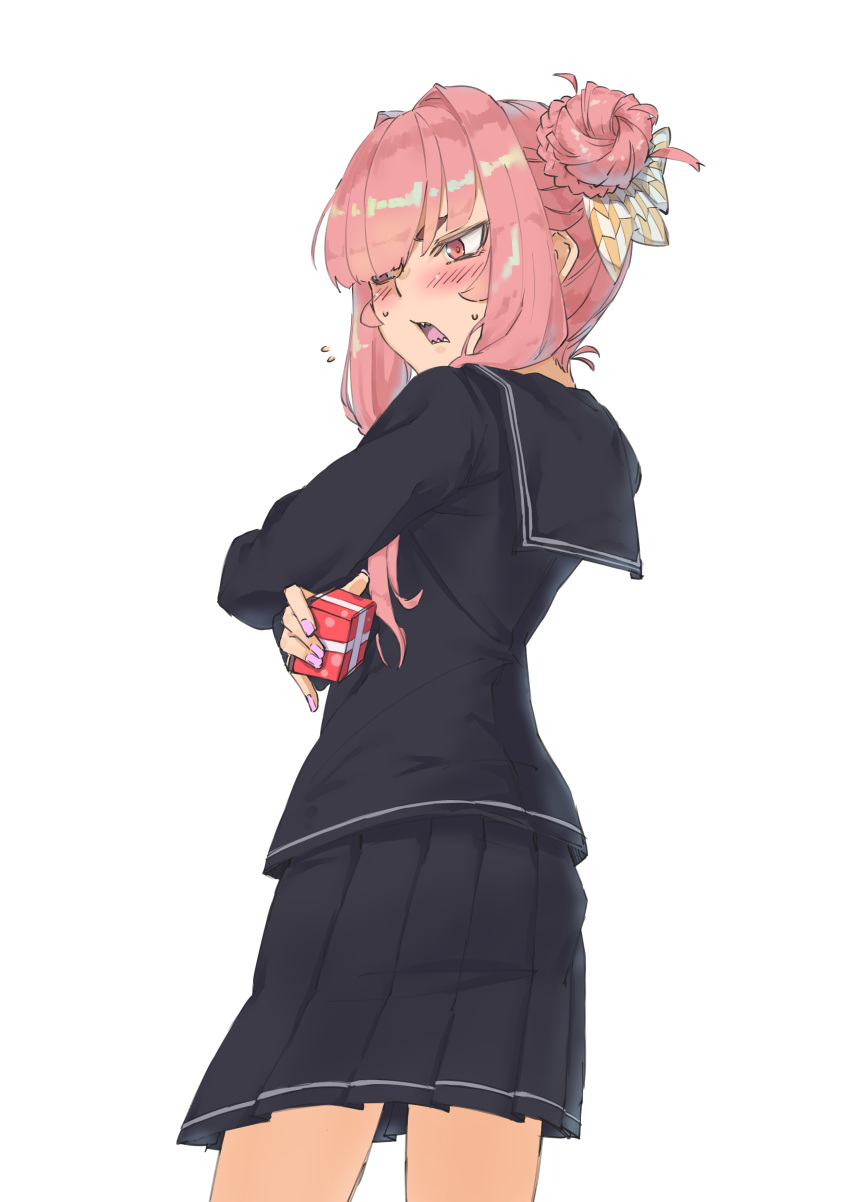 1girl, absurdres, alternate_costume, alternate_hairstyle, black_serafuku, blush, bow, braid