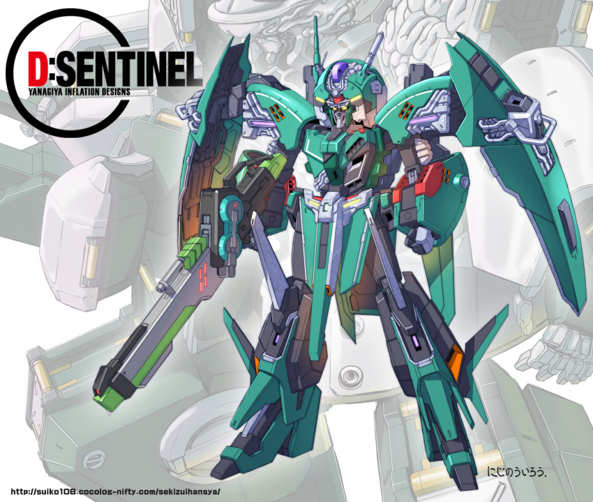 anksha, beam_rifle, commentary_request, concept_art, crossover, energy_gun, fusion, gundam