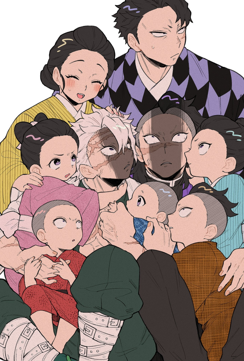 4girls, 6+boys, affectionate, alternate_universe, anger_vein, annoyed, black_hair, black_pants