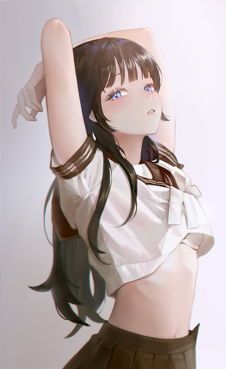 1girl, black_hair, blue_eyes, highres, long_hair, navel, original, oto1_030