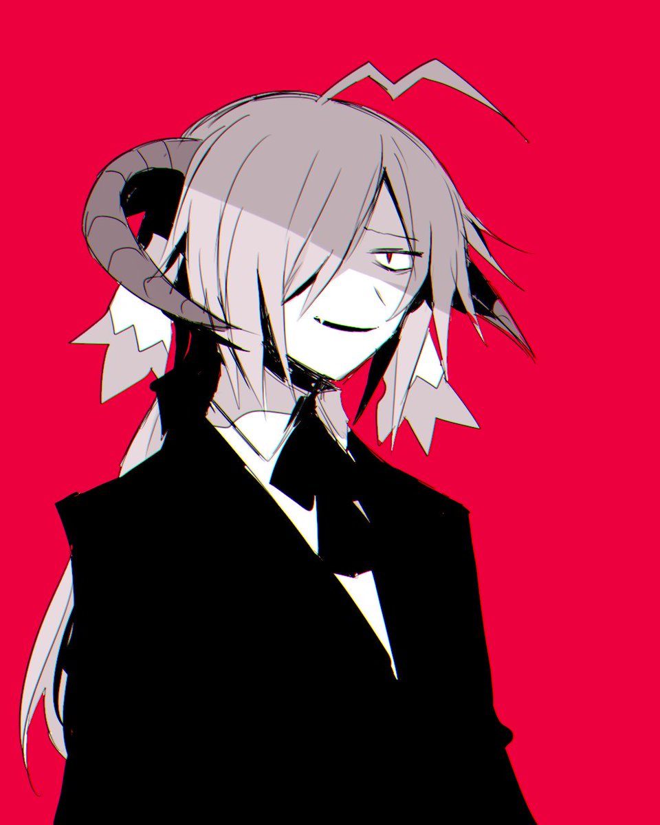 1boy, ahoge, black_jacket, black_ribbon, collared_shirt, demon, demon_boy, demon_horns