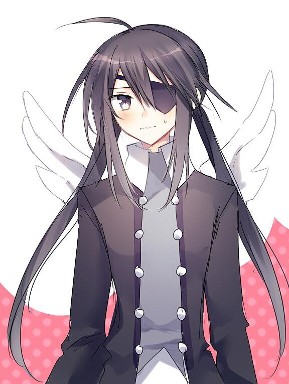 1girl, alela_grora, angel, angel_wings, black_eyes, black_hair, black_jacket, blush