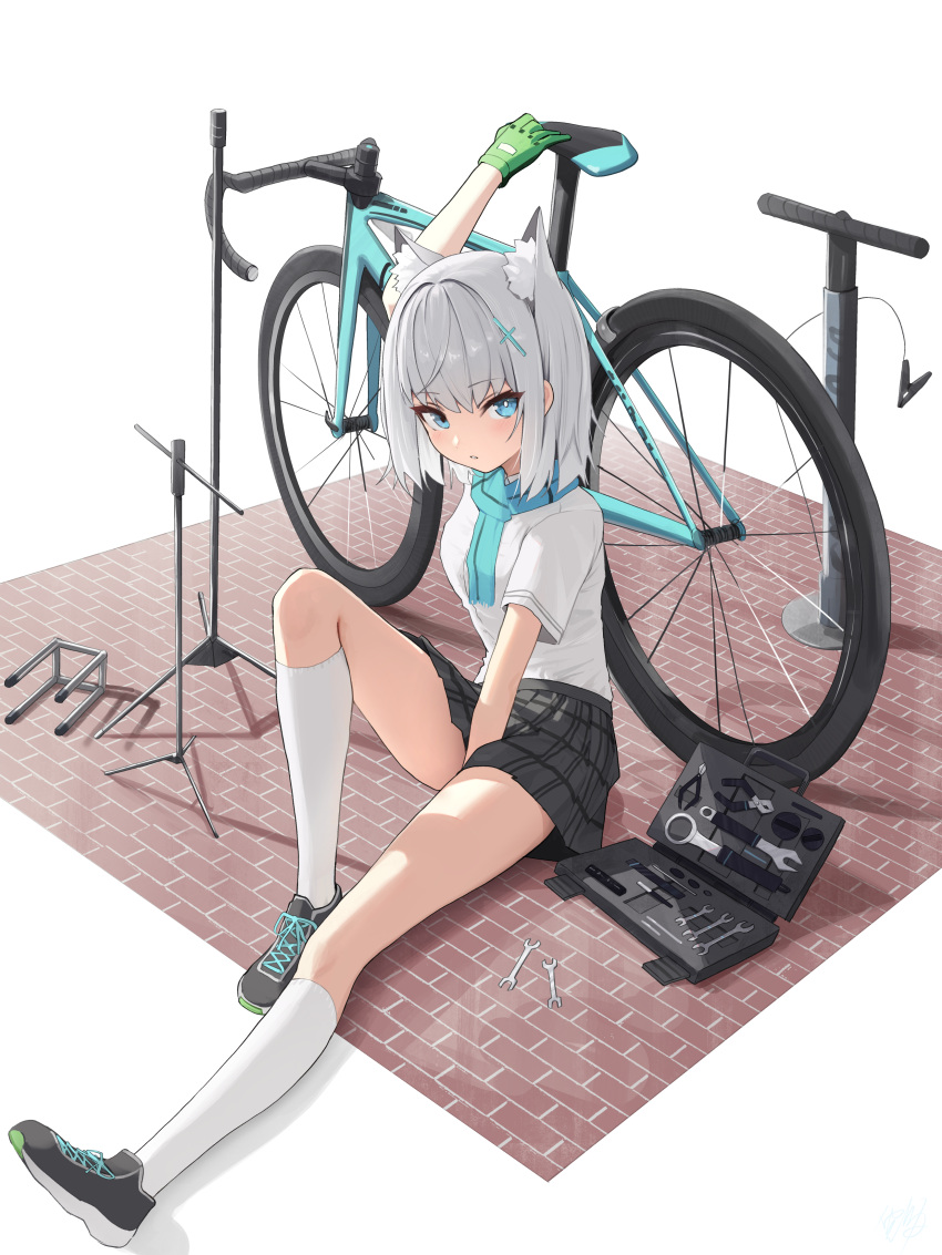 1girl, absurdres, animal_ear_fluff, animal_ears, arm_up, ass, black_footwear, black_skirt