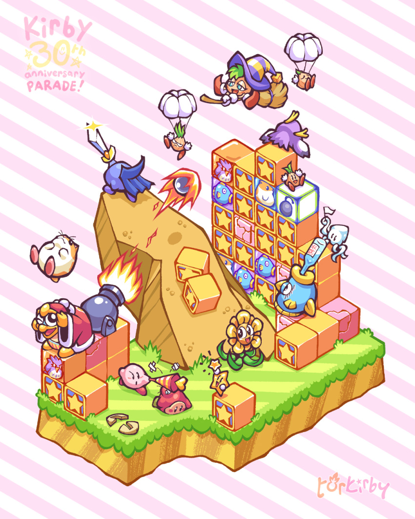 :d, anniversary, arm_up, artist_name, bandaid, block, blue_cape, blush