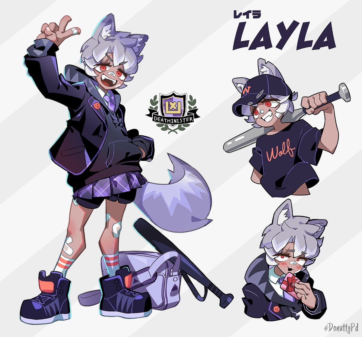 1girl, animal_ear_fluff, animal_ears, arm_up, bag, bandages, bandaid, baseball_bat