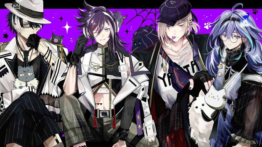 4boys, :3, ;), ahoge, aiguillette, alternate_costume, animal_bag, animal_hug