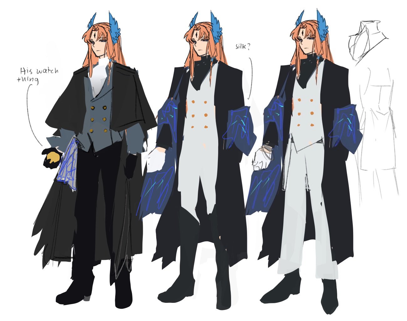 1boy, alternate_costume, arknights, ascot, black_cloak, black_coat, black_footwear, black_gloves
