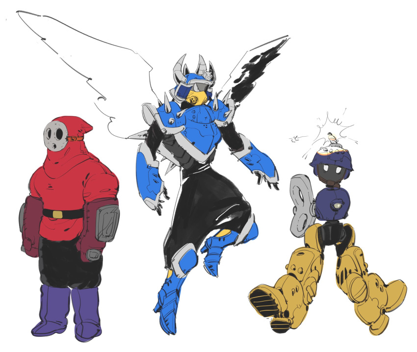 3others, angry, armor, blue_shell_(mario), bob-omb, boots, full_body, fuse