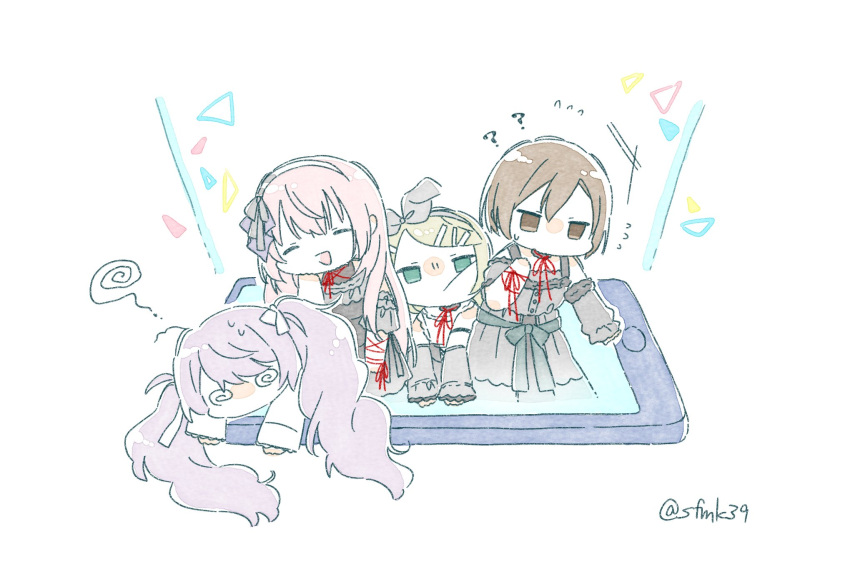 25-ji_luka, 25-ji_meiko, 25-ji_miku, 25-ji_nightcord_de._(project_sekai), 25-ji_rin, 4girls, ?, @_@