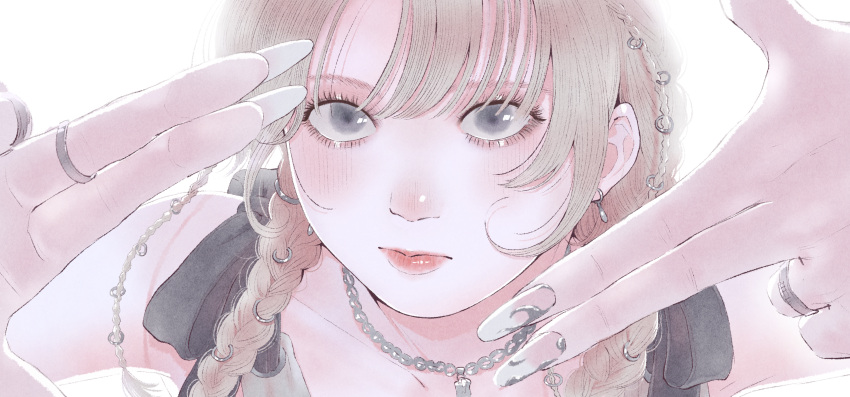 1girl, absurdres, aespa, black_tank_top, blonde_hair, braid, collarbone, earrings