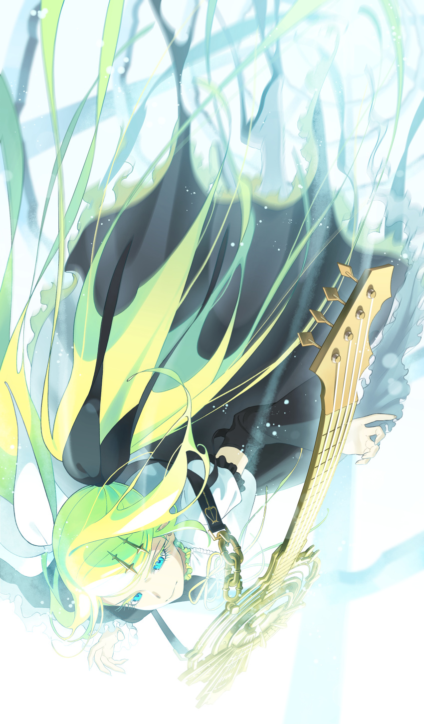 1girl, absurdres, alternate_hairstyle, blonde_hair, blue_eyes, bon_bon_eee, detached_sleeves, dress