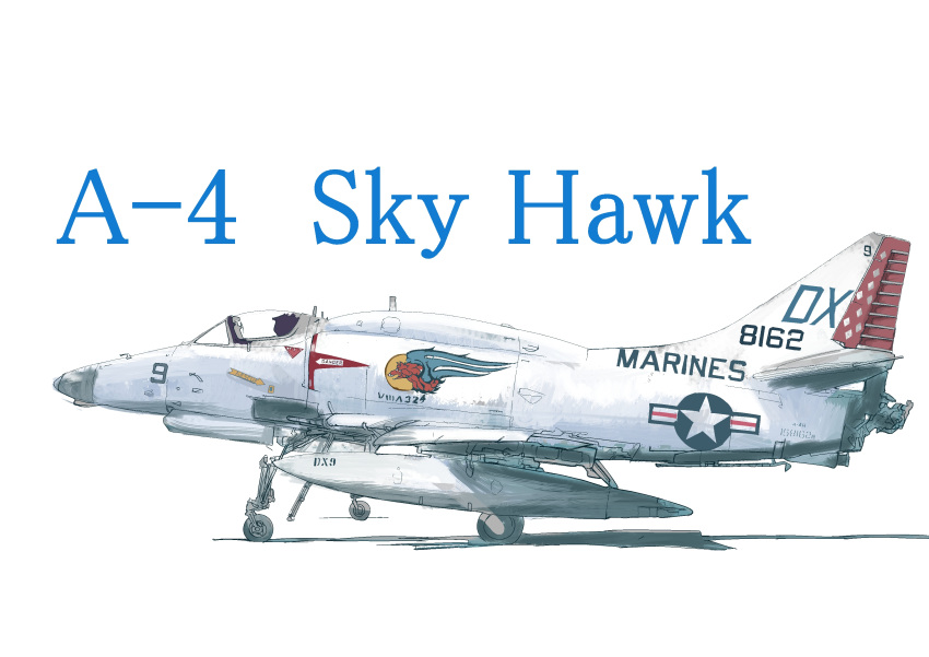 a-4_skyhawk, absurdres, aircraft, airplane, arrow_(symbol), boku_wa_shougakusei, colored_text, commentary_request