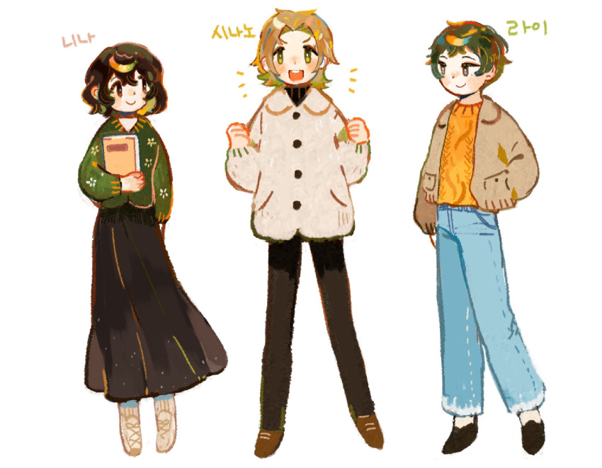 1boy, 2boys, alternate_costume, alternate_eye_color, bamtoast, black_hair, black_pants, black_skirt