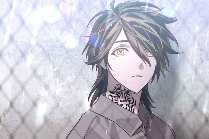 100dnch, 1boy, black_hair, blonde_hair, collared_shirt, grey_shirt, hanemiya_kazutora, highres