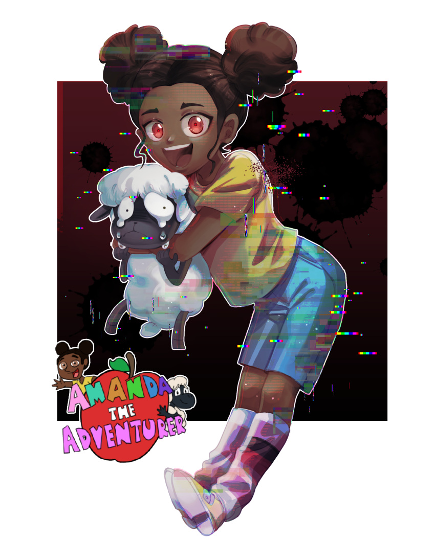 1girl, absurdres, amanda_(amanda_the_adventurer), amanda_the_adventurer, black_hair, brown_hair, copyright_name, dark-skinned_female