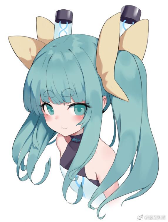1girl, acfun, bare_shoulders, black_leotard, blunt_bangs, blush, bow, chaowei_suzhi, cropped_torso, fang, flat_chest, green_eyes, grey_hair, hair_bow, leotard, long_hair, looking_at_viewer, reed_girl, short_eyebrows, sidelocks, skin_fang, sleeveless, sleeveless_turtleneck, sleeveless_turtleneck_leotard, smile, solo, turtleneck, turtleneck_leotard, twintails, two-tone_leotard, upper_body, weibo_logo, weibo_username, white_background, white_leotard, yellow_bow