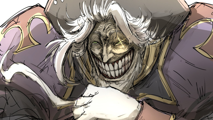 1boy, :d, beard, christopher_columbus_(fate), crazy_eyes, crazy_smile, evil_grin, evil_smile