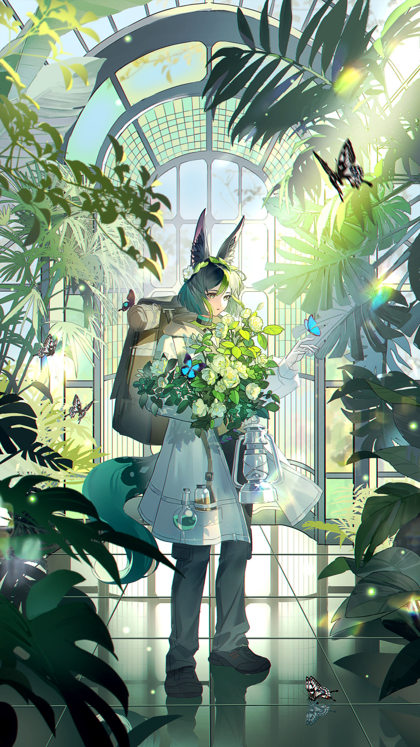 1boy, :o, absurdres, animal_ear_fluff, animal_ears, backpack, bag, black_footwear