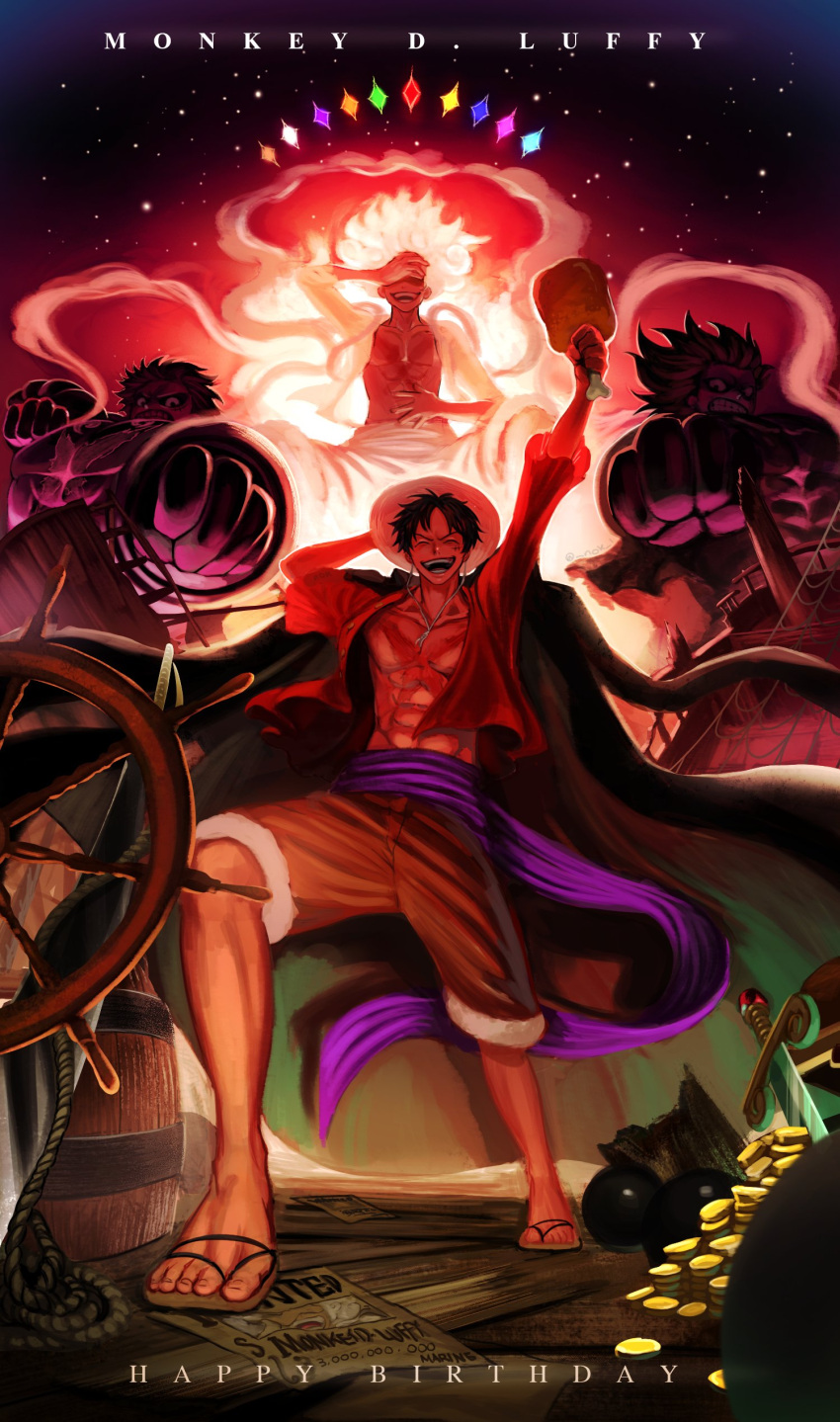 1boy, abs, absurdres, birthday, black_hair, boned_meat, character_name, closed_eyes