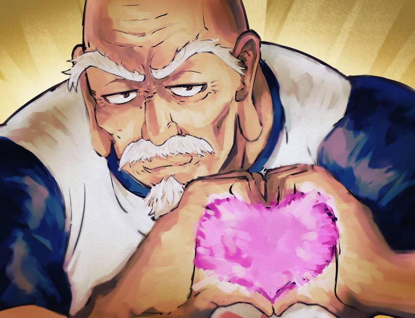 1boy, absurdres, bald, beard, blue_sleeves, brown_eyes, closed_mouth, facial_hair