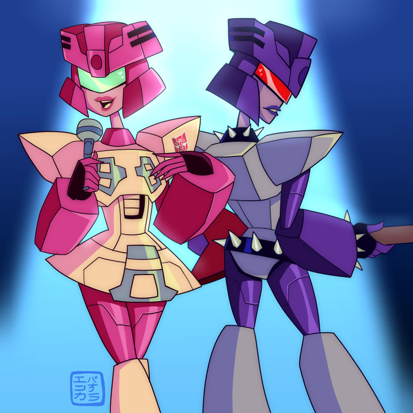 2girls, absurdres, autobot, curvy, dress, flipsides_(transformers), green-framed_eyewear, highres