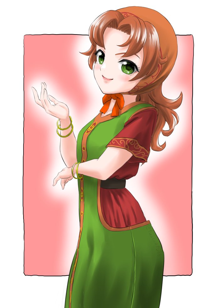 1girl, atu_(fuji_atu66), brown_hair, closed_mouth, curly_hair, dragon_quest, dragon_quest_vii, dress