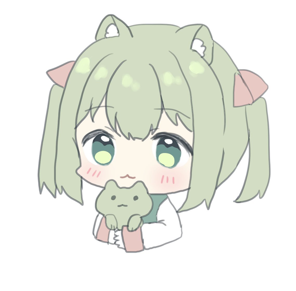 1girl, :3, animal_ear_fluff, animal_ears, cat, cat_ears, chibi, green_eyes