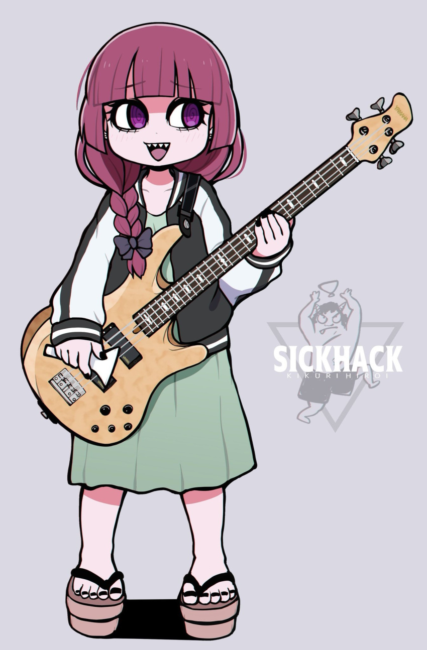 1girl, :d, black_bow, black_jacket, black_nails, blunt_bangs, bocchi_the_rock!, bow