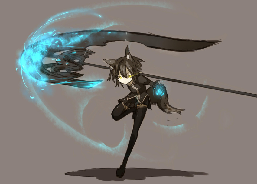 animal_ears, fox_ears, fox_tail, glowing, glowing_eyes, highres, huge_weapon, nanako_(shirogane_usagi)