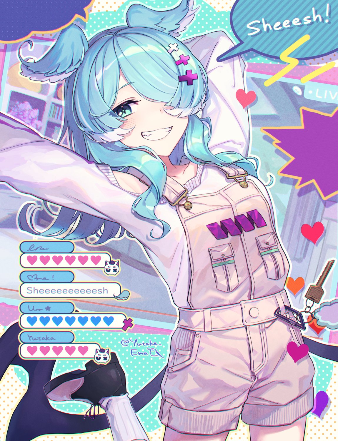 1girl, black_footwear, blue_eyes, blue_hair, blue_wings, elira_pendora, elira_pendora_(1st_costume), ema_yutaka