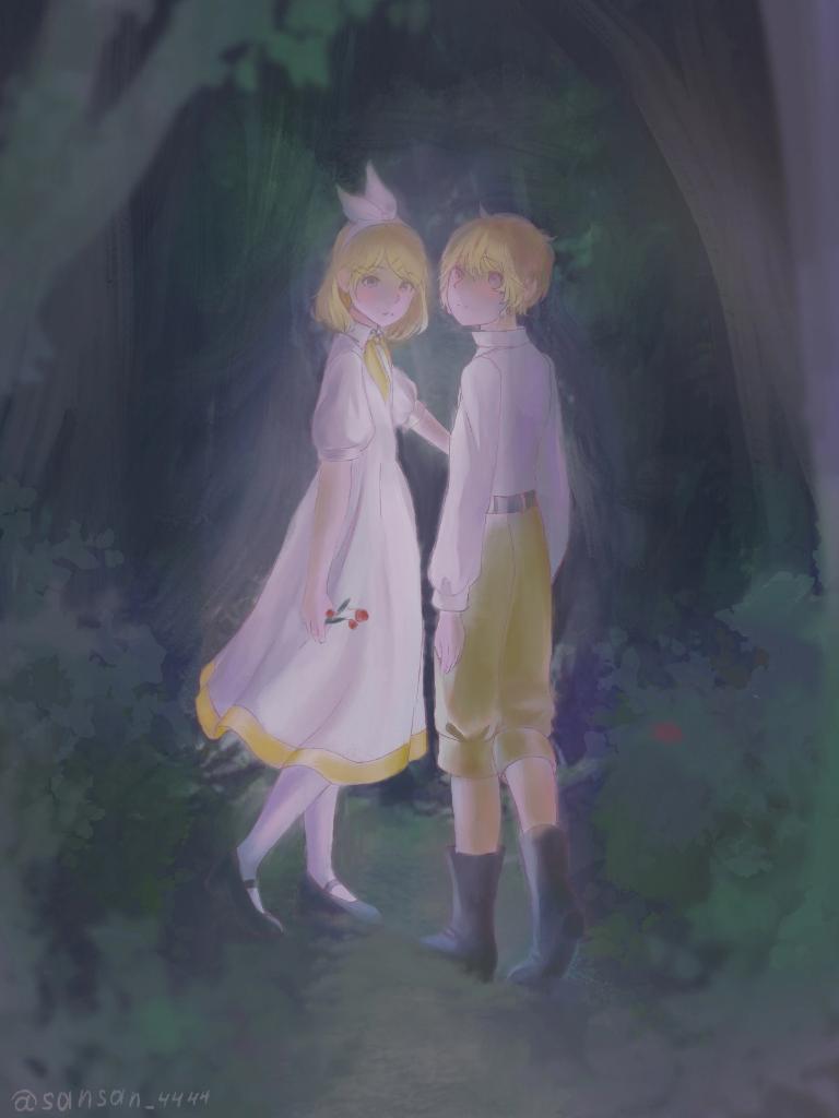 1boy, 1girl, black_footwear, blonde_hair, boots, bow, brother_and_sister, bush