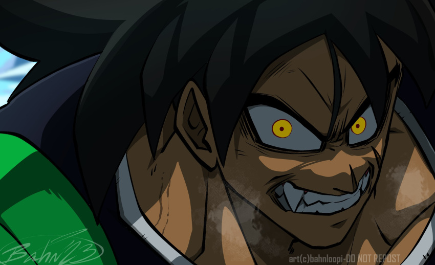 1boy, anger_vein, bahnloopi, berserker_rage, breath, broly_(dragon_ball_super), clenched_teeth, close-up