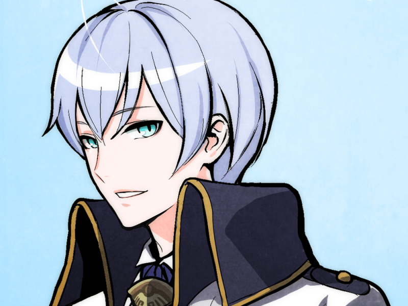 1boy, aqua_eyes, blue_background, collar, hair_between_eyes, londrekia_light, male_focus, short_hair