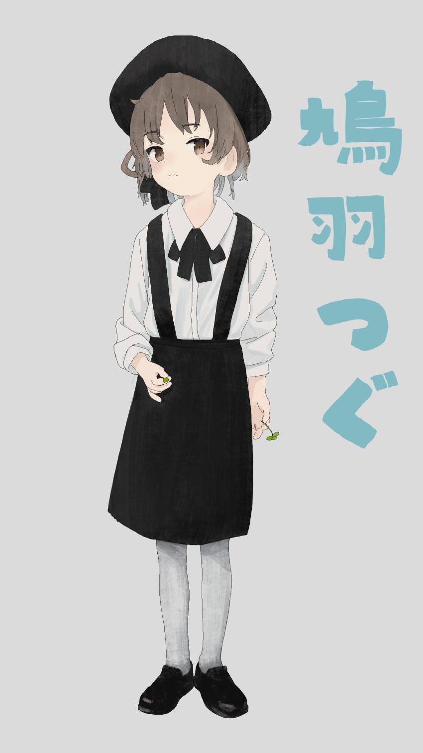 1girl, absurdres, beret, black_headwear, black_ribbon, black_skirt, brown_eyes, brown_hair