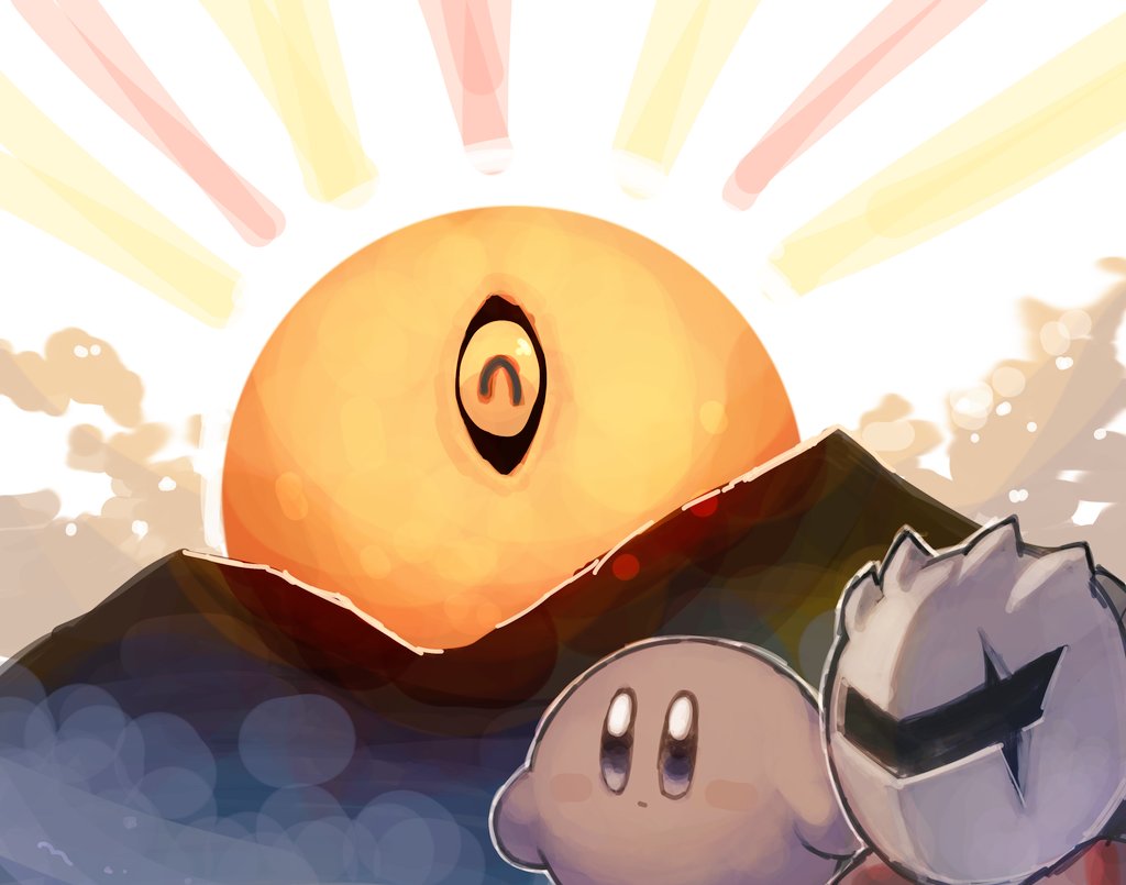 blush_stickers, closed_eyes, clouds, colored_skin, creature, dark_meta_knight, dark_mind, grey_skin