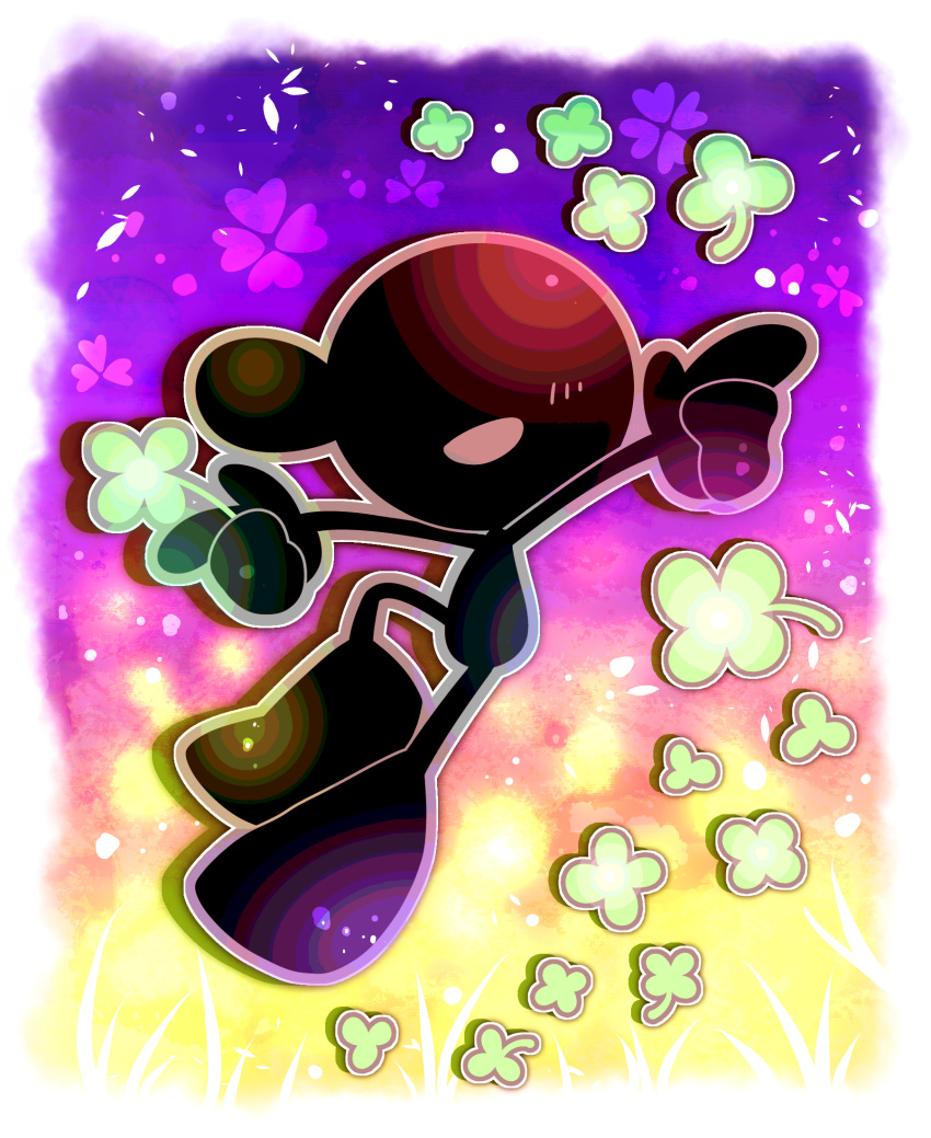 1boy, bald, black_skin, clover, colored_skin, four-leaf_clover, full_body, game_&amp;_watch
