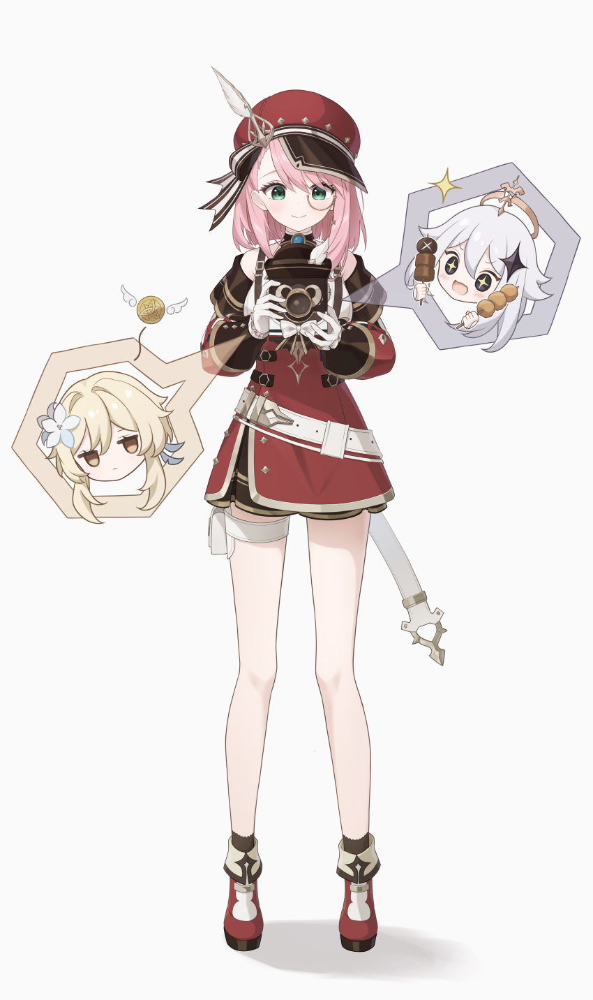 3girls, absurdres, ankle_boots, asymmetrical_bangs, belt, black_eyes, blonde_hair, blue_gemstone