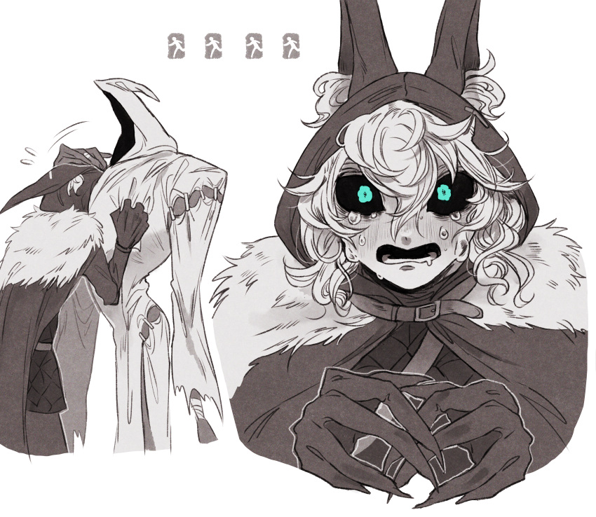 2boys, absurdres, animal_ear_fluff, animal_ears, animal_hood, aoi_(0ud0ntabetabe), bags_under_eyes, bandaged_arm