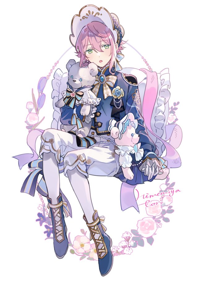 1boy, bow, bowtie, buttons, character_name, ensemble_stars!, flower, full_body