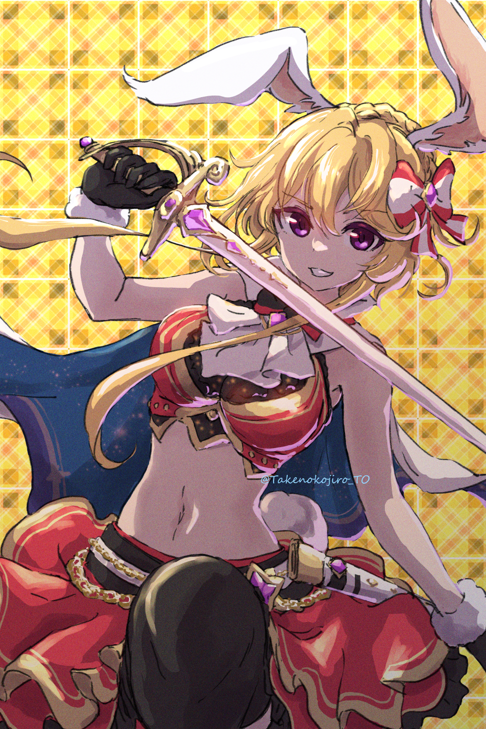 1girl, animal_ears, christmas_spirit_carol, guardian_tales, highres, holding, holding_sword, holding_weapon