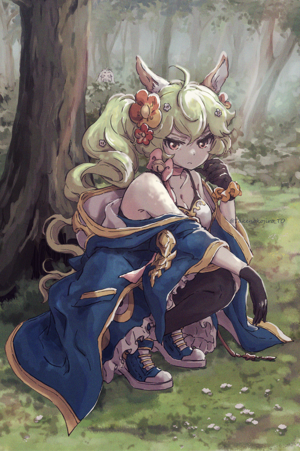 alpaca_ears, alpaca_girl, animal_ears, bush, flower, god_of_harvest_kamael, guardian_tales, hair_flower
