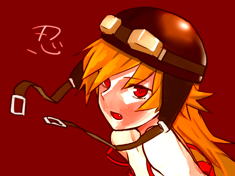 bad_id, bakemonogatari, blonde, fang, goggles, goggles_on_head, helmet, monogatari_(series), oshino, oshino_shinobu, red_eyes, shinobu, shinobu_oshino, strap_slip, vampire