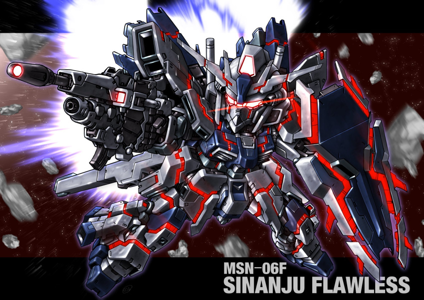 character_name, chibi, clip_studio_paint_(medium), commission, fusion, glowing, glowing_eyes, gundam
