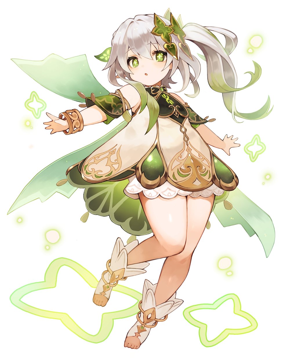 1girl, :o, bracelet, cross-shaped_pupils, detached_sleeves, dress, genshin_impact, gradient_hair